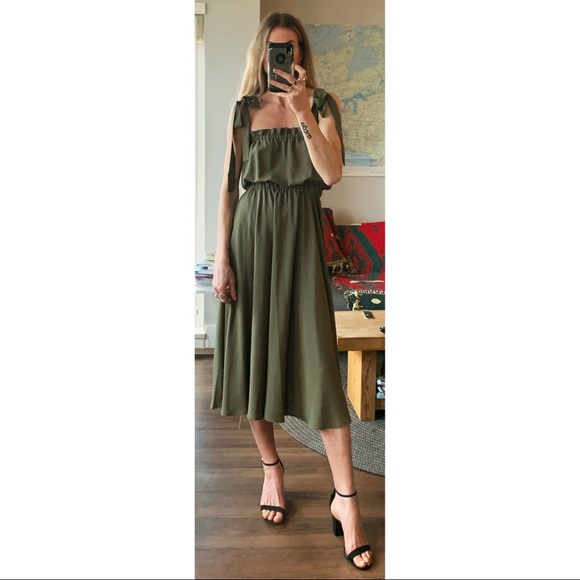 Handmade Rust Clay Midi Tie Strap Ruffle Dress - Picture 10 of 15